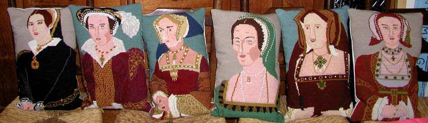 Tapestry cushions Henry Vlll wives