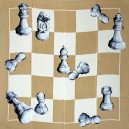 Chess pieces, unusual silk crepe scarf, vintage