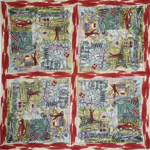 c.1950s world travel souvenir scarf