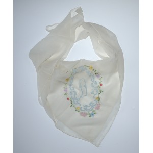 fine ivory silk chiffon scarf, embroidered with a D motif, c.1920s