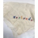 1930s silk chiffon square, embroidered name Gertrude