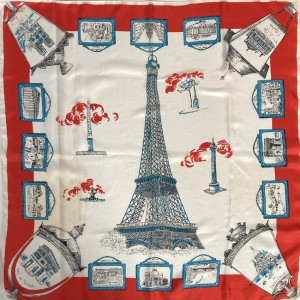 souvenir 1950s Paris silk scarf, eiffel tower
