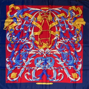 HERMES Paris silk twill scarf Mors et Connetables